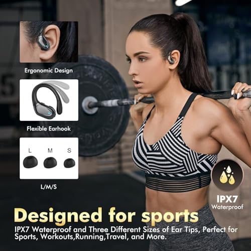 Wireless Earbuds, Sports Bluetooth Headphones, 80Hrs Playtime Ear Buds with LED Power Display, Noise Canceling Headset, IPX7 Waterproof Earphones for Workout/Running