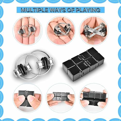 5Pcs Fidget Toys Adults Set, Autism Sensory Pack with figette Cube Magnetic Rings Pad ADHD Stress Relief for Kids Teen, Cool Gadget Desk Spinner Christmas Stocking Stuffer
