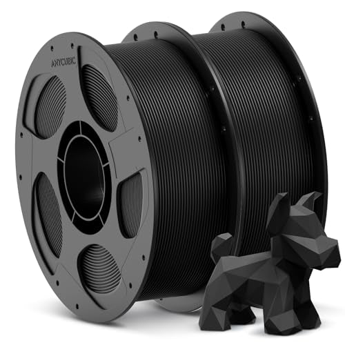 ANYCUBIC 3D Printer Filament PLA Bundle, PLA Filament 1.75mm Dimensional Accuracy +/- 0.02mm, 1KG Reusable Spool, 2KG Black