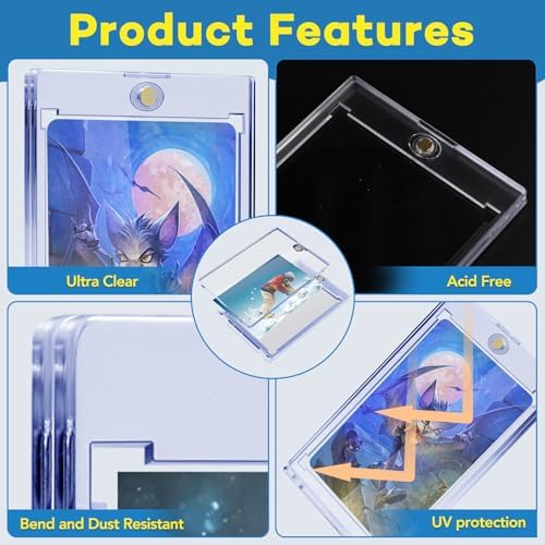 100ct Magnetic Card Holders, 35pt One Touch Card Holder, U-V Protection Hard Plastic Case for Trading Cards, Display Case for Sports, Baseball, Football, Game Cards