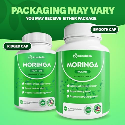 Rosabella Moringa Capsules - Pure Moringa Powder, Energy, Skin, Immune & Gut Health Superfood, Rich in Antioxidants, Essential Vitamins & Amino Acids, Natural Green Superfood Supplement - 60 Count