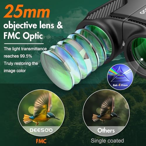 Compact Binoculars for Adults High Powered - Deesoo 20x25 Mini Small Binocular for Kids - Low Light Vision Binoculars for Bird Watching Travel Concert Hunting Hiking