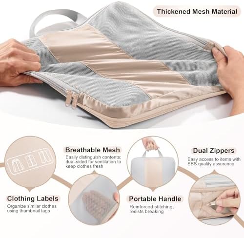 10 Set Compression Packing Cubes for Travel Women Mom,OlarHike Luggage Clothes Storage Gifts for Travelers,Airplane/Cruise/Car/Train Travel Essentials,Compressible Expandable Saver Space Bags(Beige)