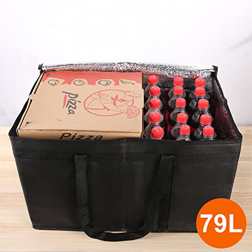 Bodaon 10-Pack Insulated Food Delivery Bag for Hot and Cold Meal, XXX-Large Cooler/Thermal Bags, Grocery Tote Insulation Bag for Catering, Pizza Warmer, Black
