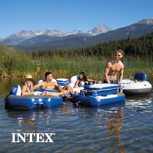 Intex 58837EP River Run 2 Inflatable Floating Lounge: Comfortable Backrests – Built-in Cup Holders – Cooler with Lid – 2 Person – 440lb Weight Capacity