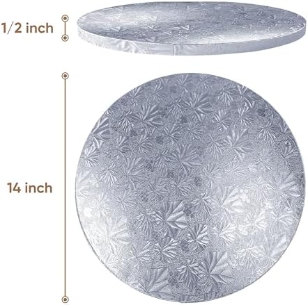 Cakebon Cake Boards - Sturdy 1/2 Inch Thick Drums - 14 Inch Professional Smooth Straight Edges Silver 12-Pack