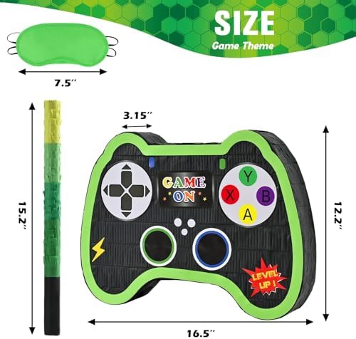 WERNNSAI Video Game Controller Piñata - Game Party Supplies Piñata Bundle with Blindfold and Bat for Boys Kids Gaming Theme Birthday Party Game Carnival Activity Decorations (15.7" x 12.2" x 3.1")