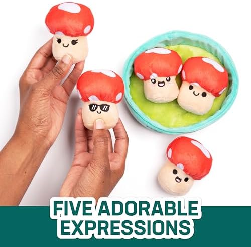 Emotional Support Mushrooms by Relatable, Cuddly Stuffed Animals and Toys, Squishy Toys and Plushies, Great Gift Ideas for Loved Ones of All Ages, Includes 5 Mushroom Plushies with Carrying Basket