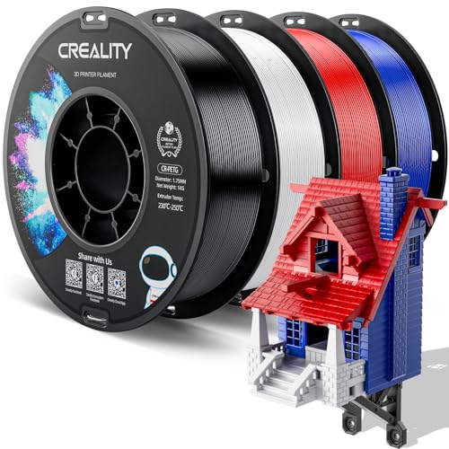 Official Creality PETG 3D Printer Filament 1.75mm 4KG (8.8lbs), High Precision, Strong Toughness, Odorless, Better Flow, Moistureproof 3D Printing CR PETG Filament, Black+White+Red+Blue