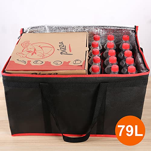 Bodaon 3-Pack Insulated Food Delivery Bag for Hot and Cold Meal, XXXL Cooler/Thermal Bags, Grocery Tote Insulation Bag for Catering, Large Pizza Warmer, Black with Red Edge