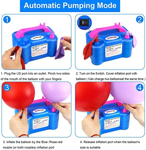 FLSEPAMB Balloon Pump, Electric Balloon Pump, Portable Dual Nozzle 110V 600W Electric Balloon Blower, Balloon Pump Electric for Party Decorations with Tying Tool, Colored Ribbons