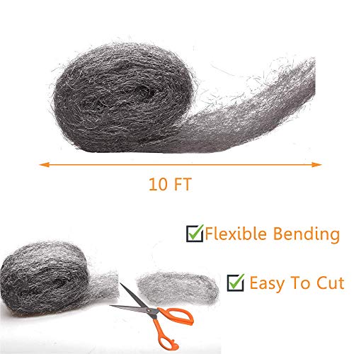 Steel Wool Fill Fabric DIY Kit, Steel Wool for Mice Control Away from Holes/Siding/Pipeline/Vents in House, Hardware Cloth Coarse Wire Wool Hardware Cloth, 3 Pack × 10FT