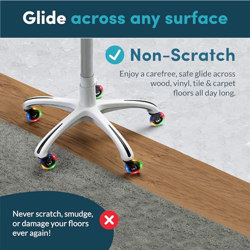 Lifelong Gaming Chair Wheels Replacement RGB Rubber Office Chair Casters for Carpet and Hardwood Floors, Set of 5, Heavy Duty Caster Wheels for Desk Chairs - Fits 98%