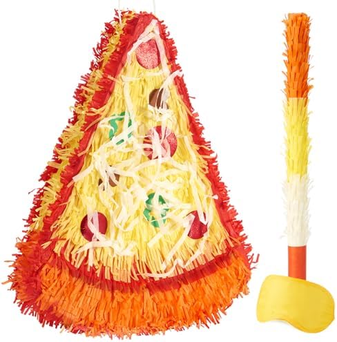 Wernnsai Pizza Piñata - Pizza Decorations For Kids Food Themed Birthday Party Piñata With Blindfold And Bat For Summer Mexican Party Supplies
