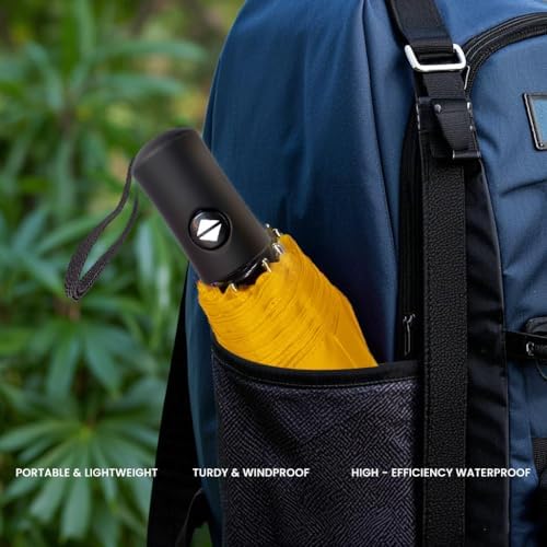 SIEPASA Two Packs Auto Open & Close Small Travel Umbrella for Backpack-Umbrellas for Rain, Windproof Lightweight Strong Mini Portable Umbrellas for Men and Women.(Black & Yellow, 2 Pack)