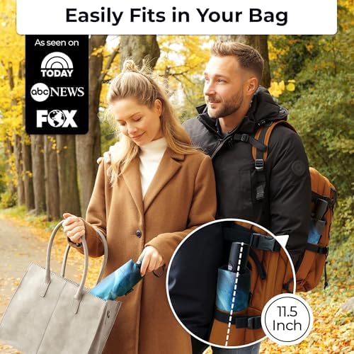 TUMELLA Strongest Windproof Travel Umbrella (Compact, Superior & Beautiful), Small Strong but Light Portable and Automatic Folding Rain Umbrella, Durable Premium Grip, Fits Car & Backpack