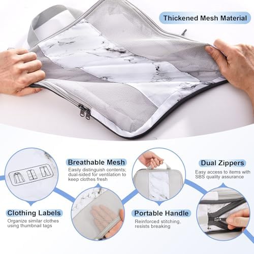 8 Set Compression Packing Cubes for Travel Essentials,Compressible Expandable Packing Cubes for Suitcase,OlarHike Luggage Organizer Bags for Travel,Handy Helper for Organizing Clothes(White Marble)