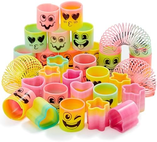 JOYIN 120 Pcs Spring Rainbow Party Favor, Mini Plastic Coil Spring Toy, Fidget Stress Coil Mini Springs Bulk Toys for Carnival Prize Birthday, Goodie Bag Stuffers