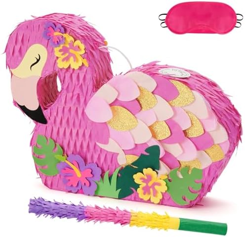 WERNNSAI Flamingo Piñata - Pink Piñata Bundle with Blindfold and Bat for Girls Kids Tropical Flamingo Theme Birthday Party Supplies Summer Pool Party Decorations for Fiestas Baby Shower