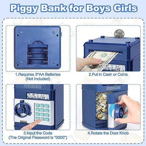 Refasy Piggy Bank Cash Coin Can ATM Bank Electronic Coin Money Bank for Kids Age 3-12, Money Savings Box Mini ATM Coin Bank Toys Gifts for 3 4 5 6 7 8 9 10 11 12 Year Old Boys Girls