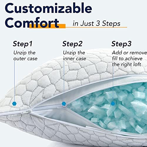 QUTOOL Cooling Pillows for Sleeping 2 Pack, Shredded Memory Foam Bed Pillows Queen Size Set of 2, Cool Gel Pillow for Hot Sleepers Adjustable Firm Pillow for Side, Back and Stomach Sleepers Supportive