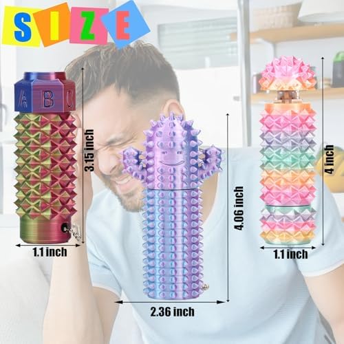 2Pcs Little Ouchies Fidget, Cactus Pain Stim Fidget Toy, Rotating Spiky Grippie Stim Keychain for Anxiety Relief, 3D Printed Portable Stim Tool, Pocket Mini Fidget Toy for Adults Novelty Gifts