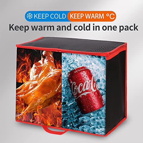 Bodaon 2-Pack Insulated Reusable Grocery Shopping Bags, X-Large Picnic Cooler Bag with Zipper Zippered Top Cold, Black with Red Edge