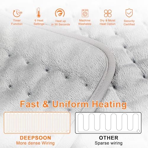 Heating Pad,Electric Heating Pads for Back,Hot Heated Pad for Abdomen,Shoulder,Knee,Multiple Temp and Auto Shut Off(Light Gray, 40''×20')