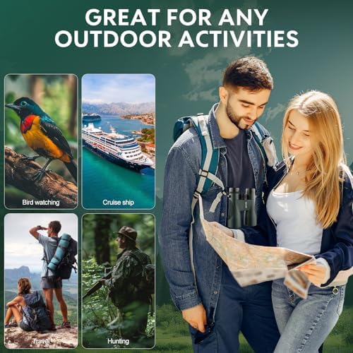 occer 12x50 Bird Watching Binoculars for Adults - High Powered Binoculars with Clear Large Image - Easy Focus HD Binocular with Long Range for Cruise Trip Hunting Travel Concert Stargazing,Green