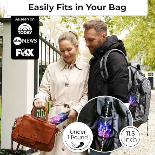 TUMELLA Strongest Windproof Travel Umbrella (Compact, Superior & Beautiful), Small Strong but Light Portable and Automatic Folding Rain Umbrella, Durable Premium Grip, Fits Car & Backpack