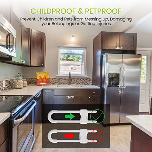 Jetec 10 Pieces Cabinet Locks for Babies, U-Shaped Proofing Drawers Safety Child Locks Adjustable, Easy to Use Childproof Latch for Knob Handle on Kitchen Door Storage Cupboard Closet (White)