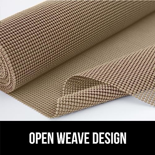 GORILLA GRIP powerGRIP Drawer Shelf and Cabinet Liner, Thick Strong Hold, Non-Adhesive Liners Protect Kitchen Cabinets and Cupboard, Bathroom Drawers, Easy Install, Breathable Mat, 12" x20', Beige