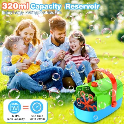 Bubble Machine Durable Automatic Bubble Blower, 18000+ Big Bubbles Per Minute Bubbles for Kids Toddlers Bubble Maker Operated by Plugin or Batteries Bubble Toys for Indoor Outdoor Birthday Party
