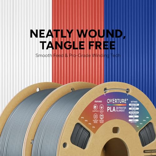 OVERTURE 2KG Bundle PLA Filament 1.75mm, Neatly Wound 3D Printer Filament 2 Pack 1kg Spool (2.2lbs), Dimensional Accuracy +/- 0.02 mm, Fit Most FDM 3D Printers (Space Gray 2-Pack)