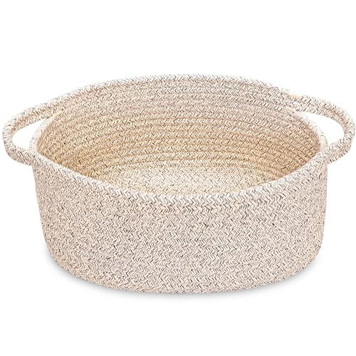 ABenkle Small Woven Basket 12"x 8"x 5" - Rope Room Shelf Storage, Cat Dog Toys Chest Box, Decorative Empty Gift With Handles - All Mixed Brown