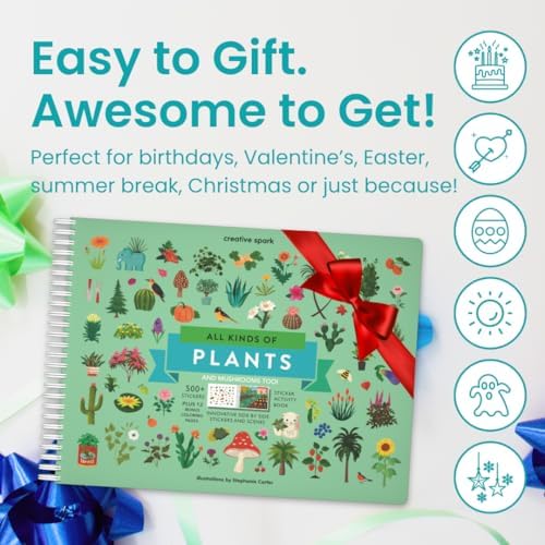 Cupkin Plants and Mushroom Sticker Book Activity for Kids, Toddler Airplane Travel Essentials, 500+ Nature Stickers for Kids + 12 Scenes + 12 Coloring Book Pages, Childrens Crafts for Ages 2-8