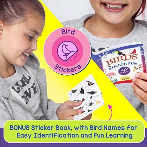 Binoculars for Kids, Girls or Boys Real Kids Binoculars in Vibrant Green Blue - Includes Sticker Book with 40 Bird Species - Small Toys for Toddlers