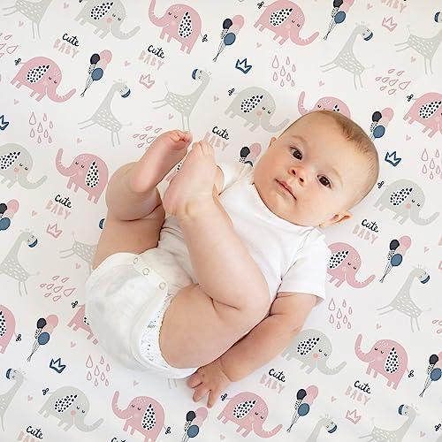 Pack n Play Sheets, BROLEX 2 Pack Mini Crib Sheets,Stretchy Portable Fitted Playard Sheet Set, Convertible Playard Mattress Cover,Ultra Soft Breathable Material,Elephant Rabbit