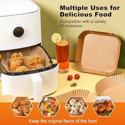Ctizne Air Fryer Liners Disposable: 200PCS 8 Inch Square Parchment Paper Liner, Non-stick Oilproof Baking Paper Sheets for 5-8 QT Airfryer Basket