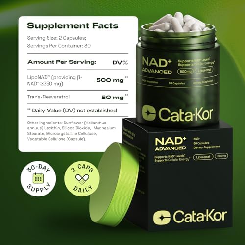 NMNH Supplement Alternative – Liposomal NAD + Resveratrol – 30-Day Supply – High Purity NAD Supplement for Energy & Healthy Aging – 60 Capsules