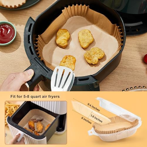 Ctizne Air Fryer Liners Disposable: 200PCS 8 Inch Square Parchment Paper Liner, Non-stick Oilproof Baking Paper Sheets for 5-8 QT Airfryer Basket