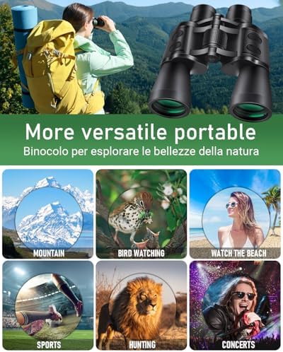 20x50 High Powered Binoculars for Adults, Clear Durable Binoculars for Bird Watching Sightseeing Wildlife Watching Travel Hunting Football Games Stargazing with Carrying Case & Strap