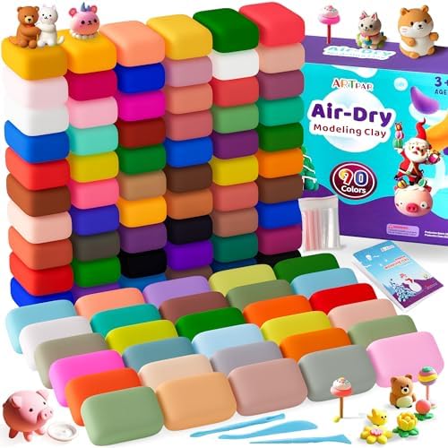 Air Dry Clay for Kids,90 Colors Modeling Model Magic Clay,DIY Molding Clay Starter Kit with Sculpting Tools,Soft and Non-Sticky,Art and Crafts for Boys & Girls 3-12 Years Old.