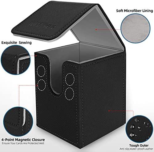 Mlikero 4 Pack Card Deck Box, Commander Deck Box Holds 400+ Single Sleeved Cards with 4 Dividers, Leather Magnetic Card Box Fit for MTG, TCG