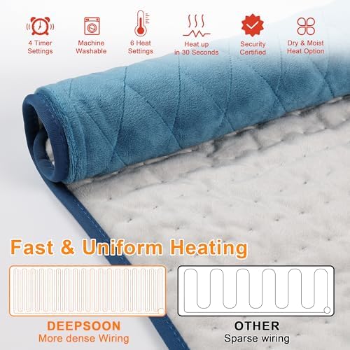 Weighted Heating Pad-Electric Heating Pads for Back,Neck,Abdomen,Moist Heated Pad for Shoulder,Knee,Hot Pad for Arms and Legs,Dry&Moist Heat & Auto Shut Off(Weighted Deepskyblue,12''×24'')