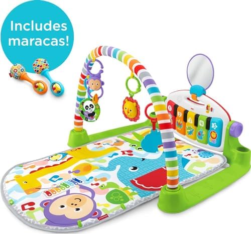 Fisher-Price Baby Playmat Deluxe Kick & Play Piano Gym for Learning & 2 Maracas Soft Rattles for Newborn to Toddler Play Ages 0+ Months