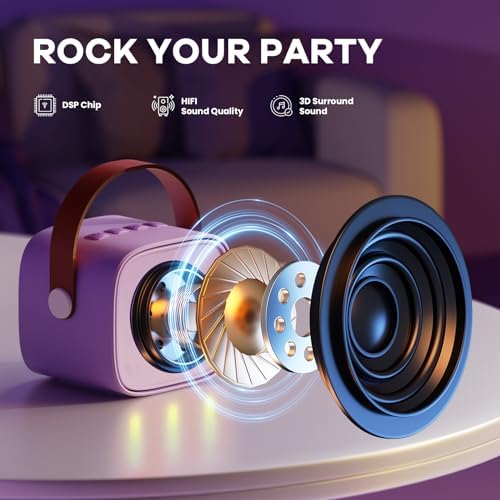 YLL Mini Karaoke Machine with 2 Wireless Microphones, TOP Kids Gifts for Girls Ages 3, 4, 5, 6, 7, 8, 9,10,11,12 +Year Old, 4-12 Years Old Birthday Toy Gift for Girls Boys Party (Purple)