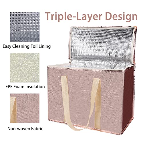 Bodaon 3-Pack Insulated Reusable Grocery Shopping Bag, X-Large Frozen Food Cold, Cooler Bags with Zippered Top, Insulated Food/Pizza Delivery Bag, Gold