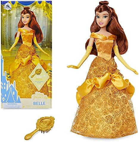 Disney Store Official Disney Princess Classic Doll (Belle from Beauty and The Beast), 11 Inches, Includes Brush with Molded Details, Posable Toy in Classic Outfit - Disney Princess Toys for Girls