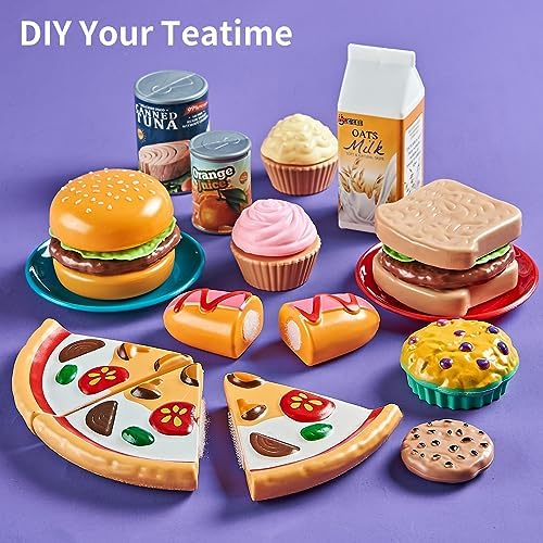 Pretend Play Food for Kids Kitchen - 78Pc Cutting Toy Food with Storage Bag, Food Toys with Veggies, Fruits, Fake Food with Pizza Toy, Pretend Food, Play Kitchen Accessories, Boys Girls Gift